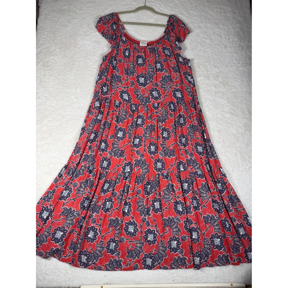 Knox Rose Maxi Dress Women XL Red Floral Excellent Tiered Boho Pockets Summer